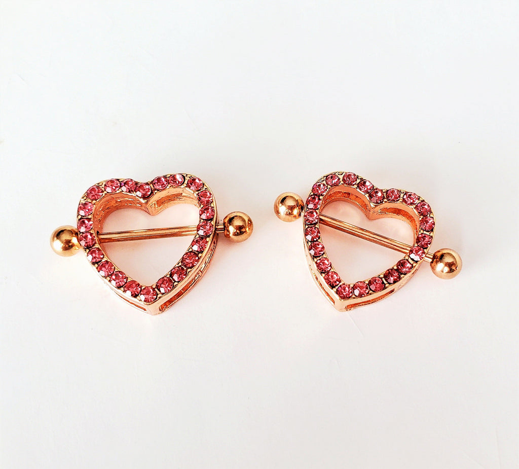 Crystal Hearts Pierced Nipple Rings 14G Sexy Nipple Barbell Jewelry