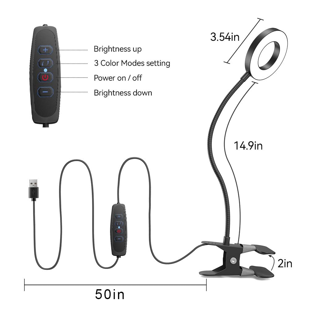 LED Desk Lamp Clip on Light with 3 Color Modes 10 Brightness Ring/Clamp Light 36