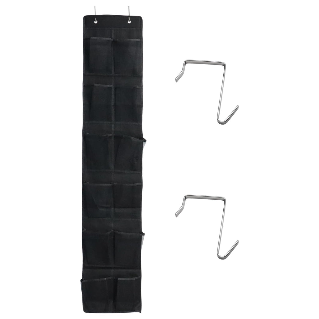 Shoe Organizer 12 Mesh Pockets — Hanging Storage with 4 Metal Hooks, Black