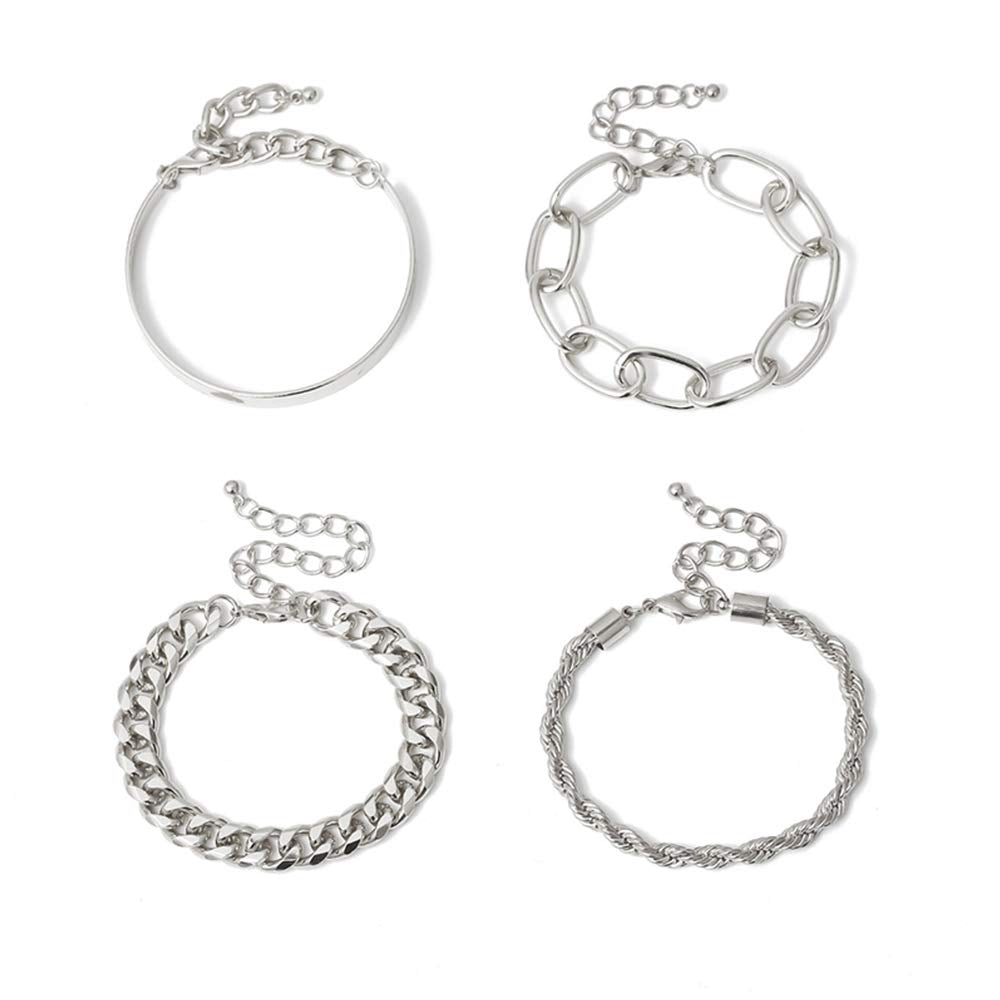 Silver Bracelets for Women, Silver Dainty Layered Chain Bracelets Adjustable Cut