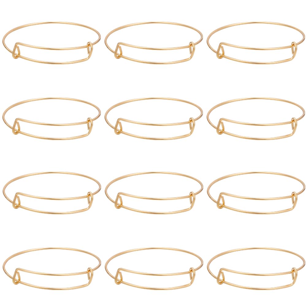 12Pcs Gold Expandable Bangle Adjustable Wire Bracelets Stainless Steel Blank Met