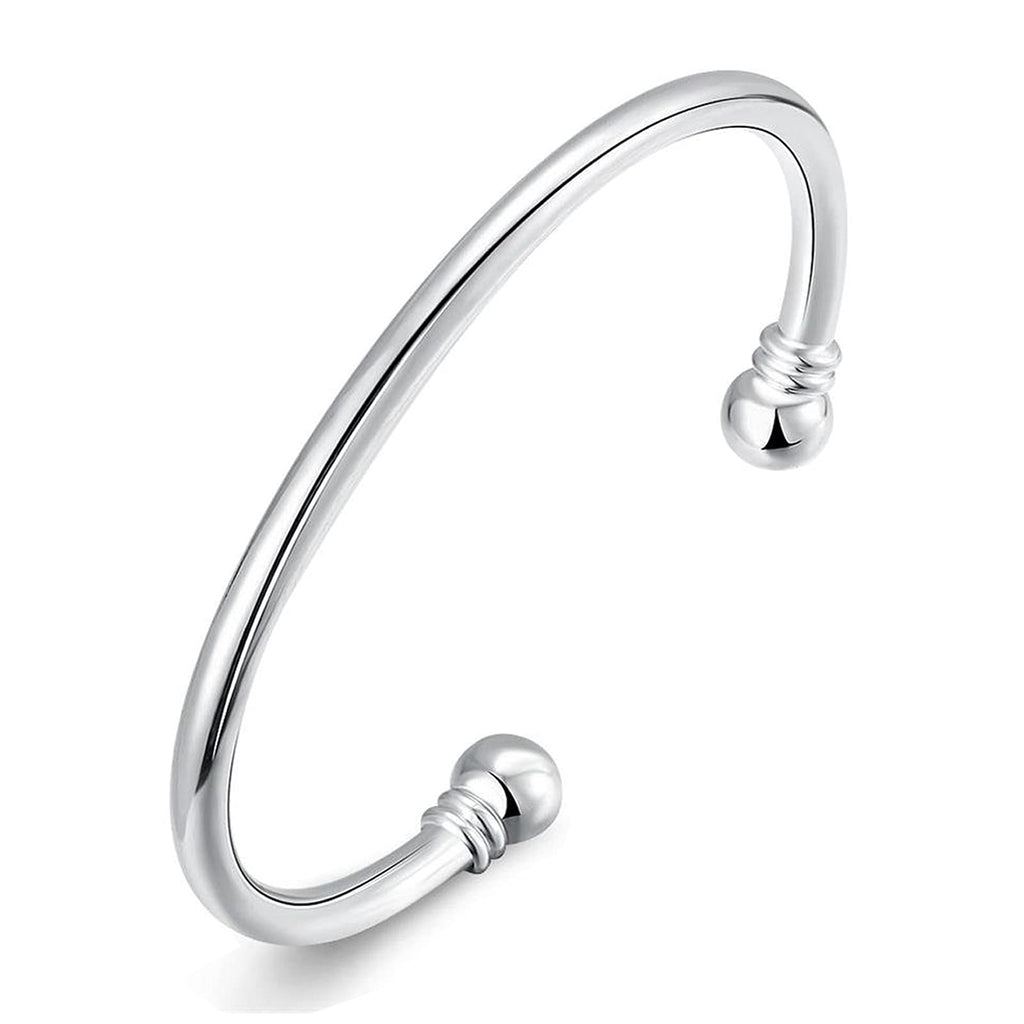 925 Silver Bangle Bracelet, Fashion Jewelry Simple Cuff Bangles for Women Mom Wi