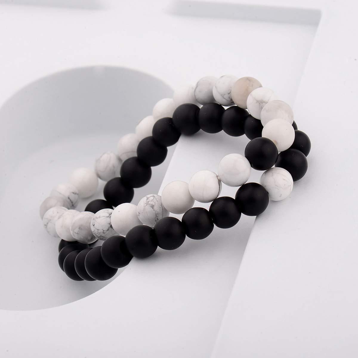 CNLQ Long Distance Bracelets For Lovers Couples Matching Gift Matte Agate 8mm Be