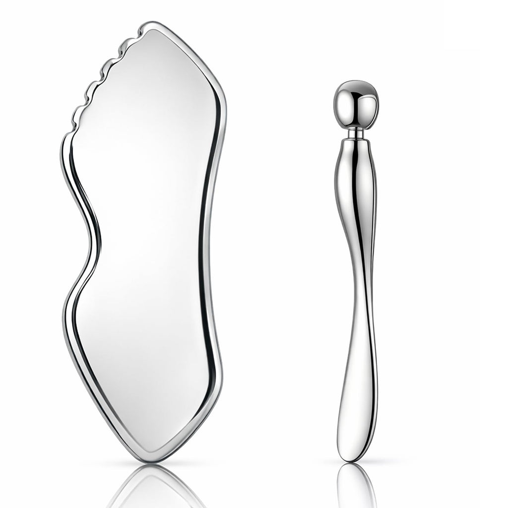 Steel Gua Sha Facial Tools 2 Pack — Face & Body Skin Massage Sculpting Tools, Gi