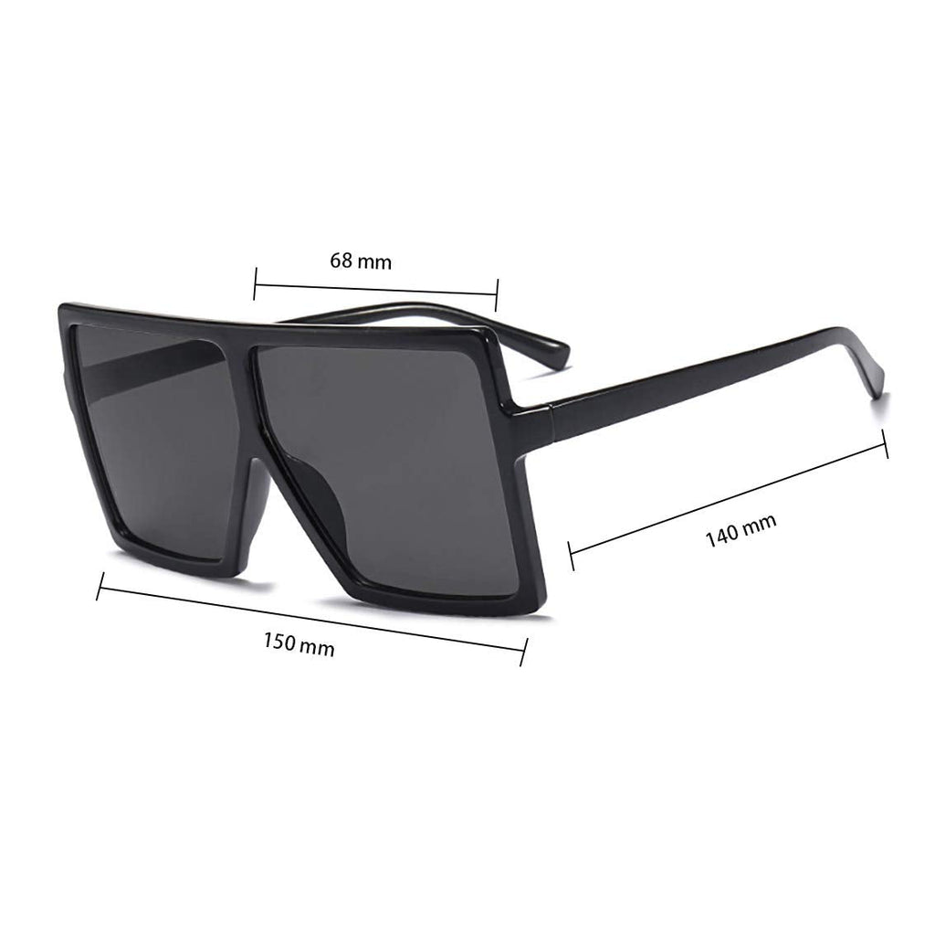 Square Sunglasses for Women Trendy Flat Top Fashion Shades (Black, 1 p
