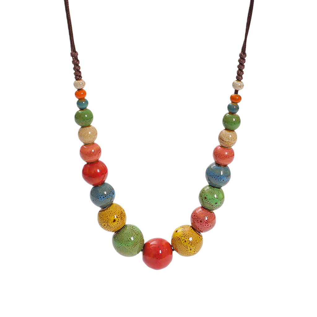 Boho Hippie Ceramic Beaded Necklace for Women Colorful Beaded Strand Necklace Vi