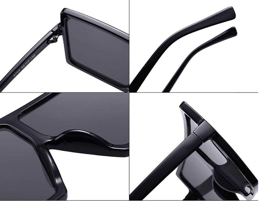 Square Sunglasses for Women Trendy Flat Top Fashion Shades (Black, 1 p