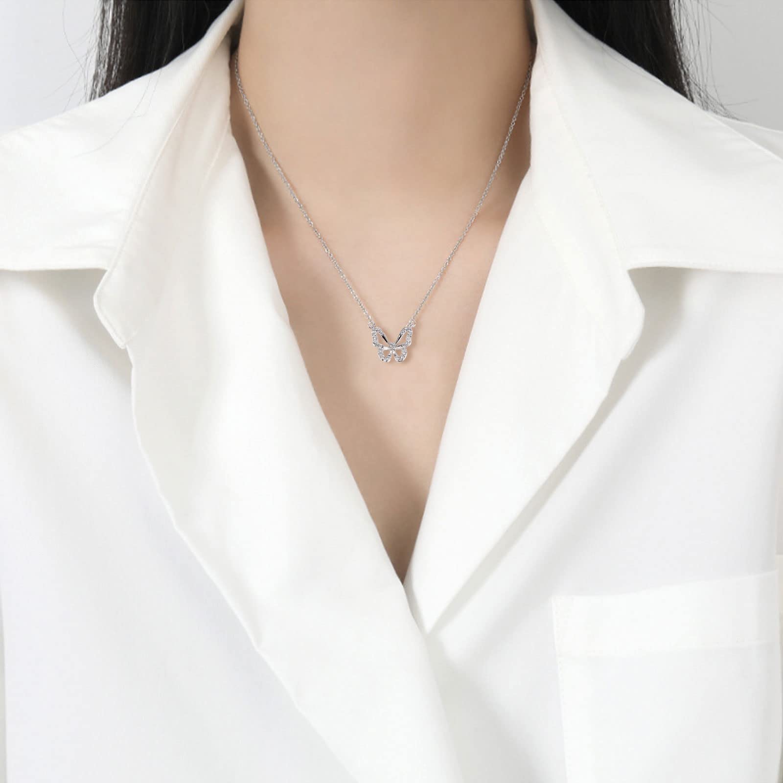 Butterfly Necklace - Rhinestone Pendant Necklaces for Women Butterflies Charm Je