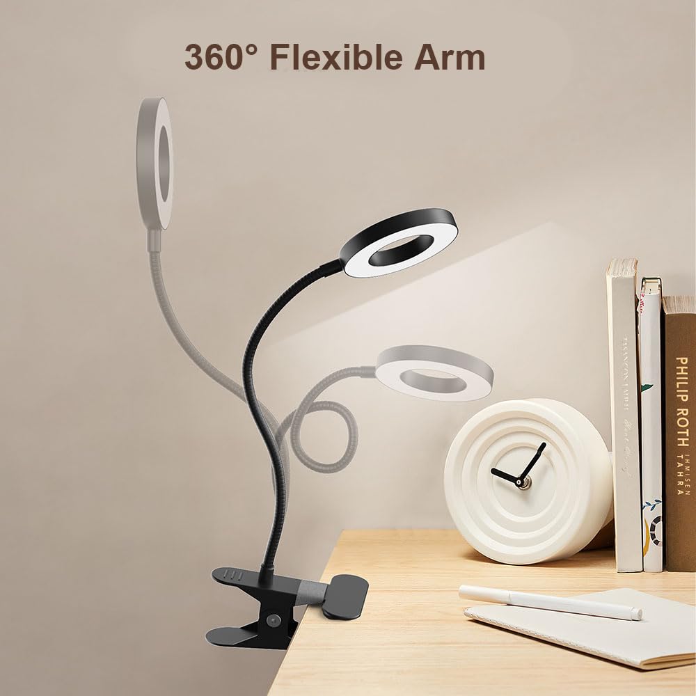 LED Desk Lamp Clip on Light with 3 Color Modes 10 Brightness Ring/Clamp Light 36