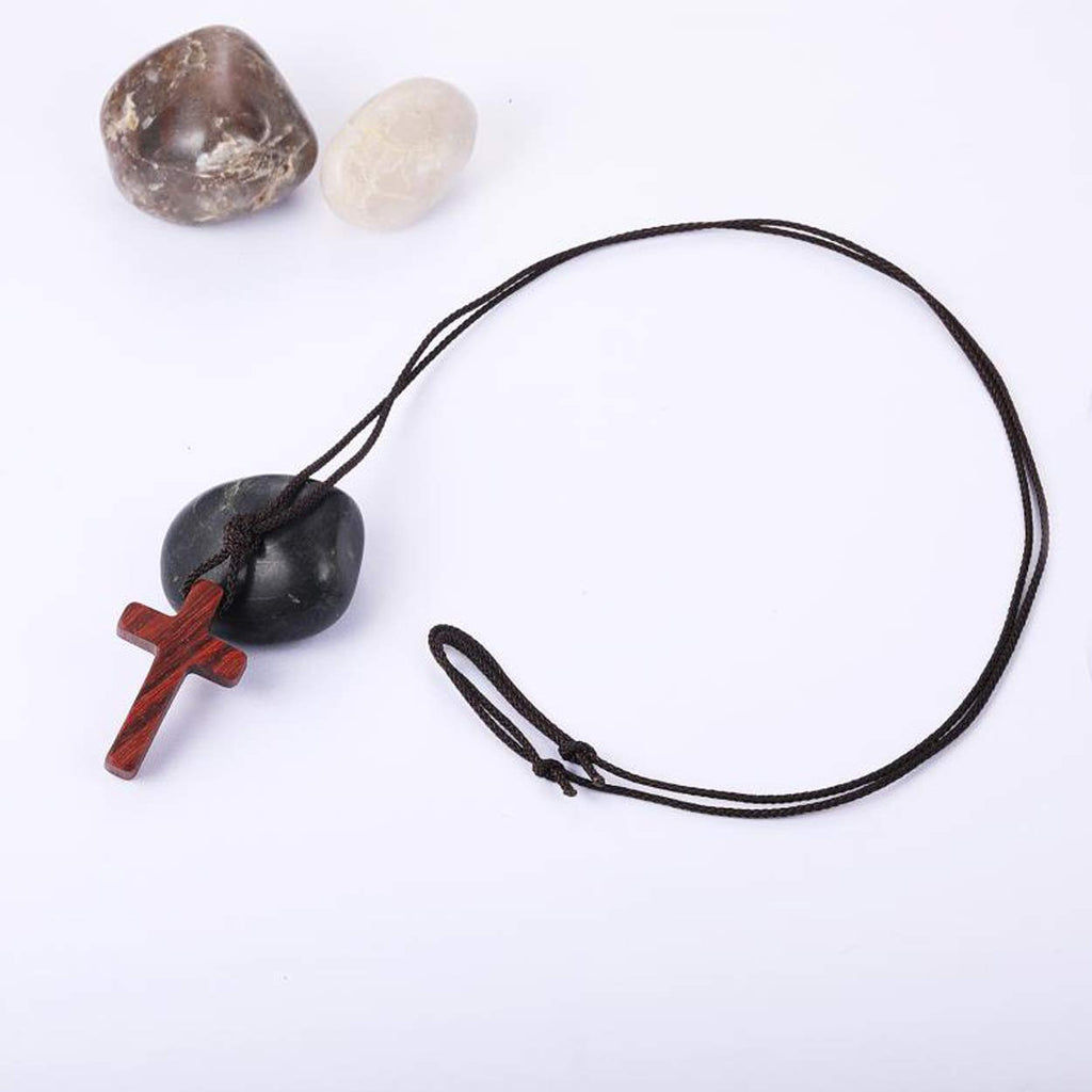Sandalwood Wooden Cross Pendant Necklaces for Women Men Handcrafted Gift Wood Ha