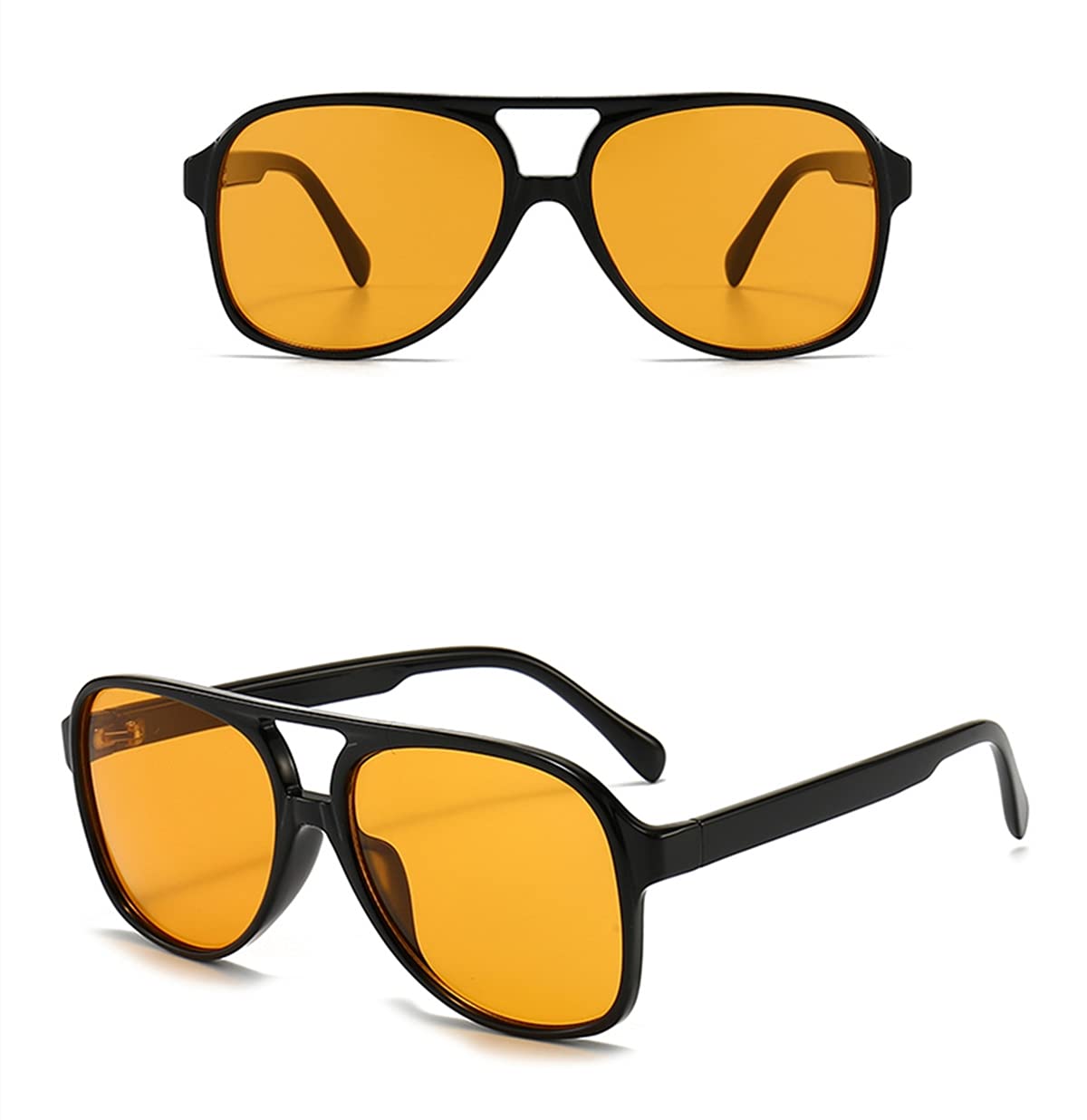 Aviator Sunglasses for Women Men 70s Glasses Retro Oversized Yellow Lens
