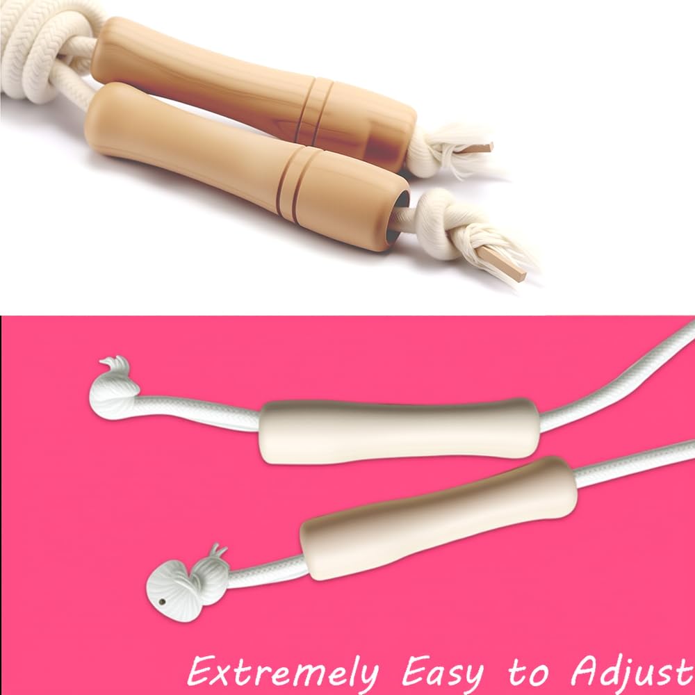 Jump Rope for Kids - Wooden Handle - Adjustable Cotton Braided Fitness Skipping