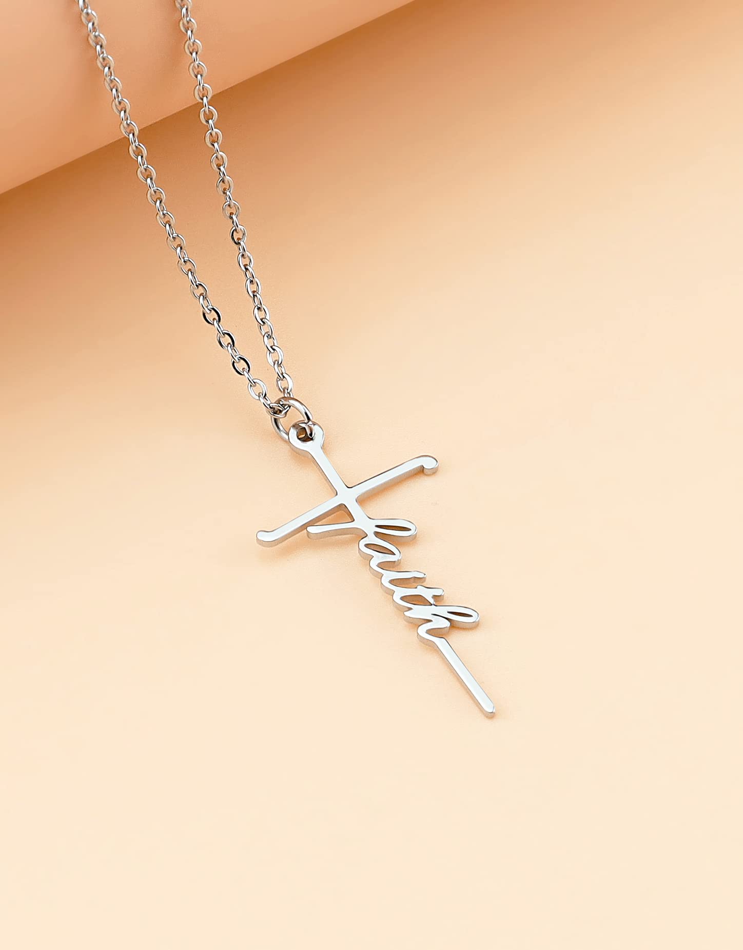 Cross Necklace for Women Faith Cross Pendant Necklace Stainless Steel Faith Reli