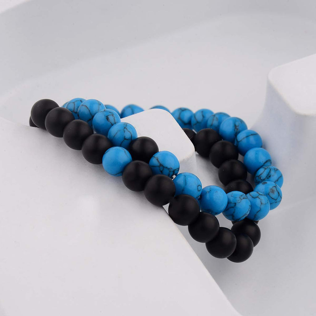 CNLQ Long Distance Bracelets For Lovers Couples Matching Gift Matte Agate 8mm Be