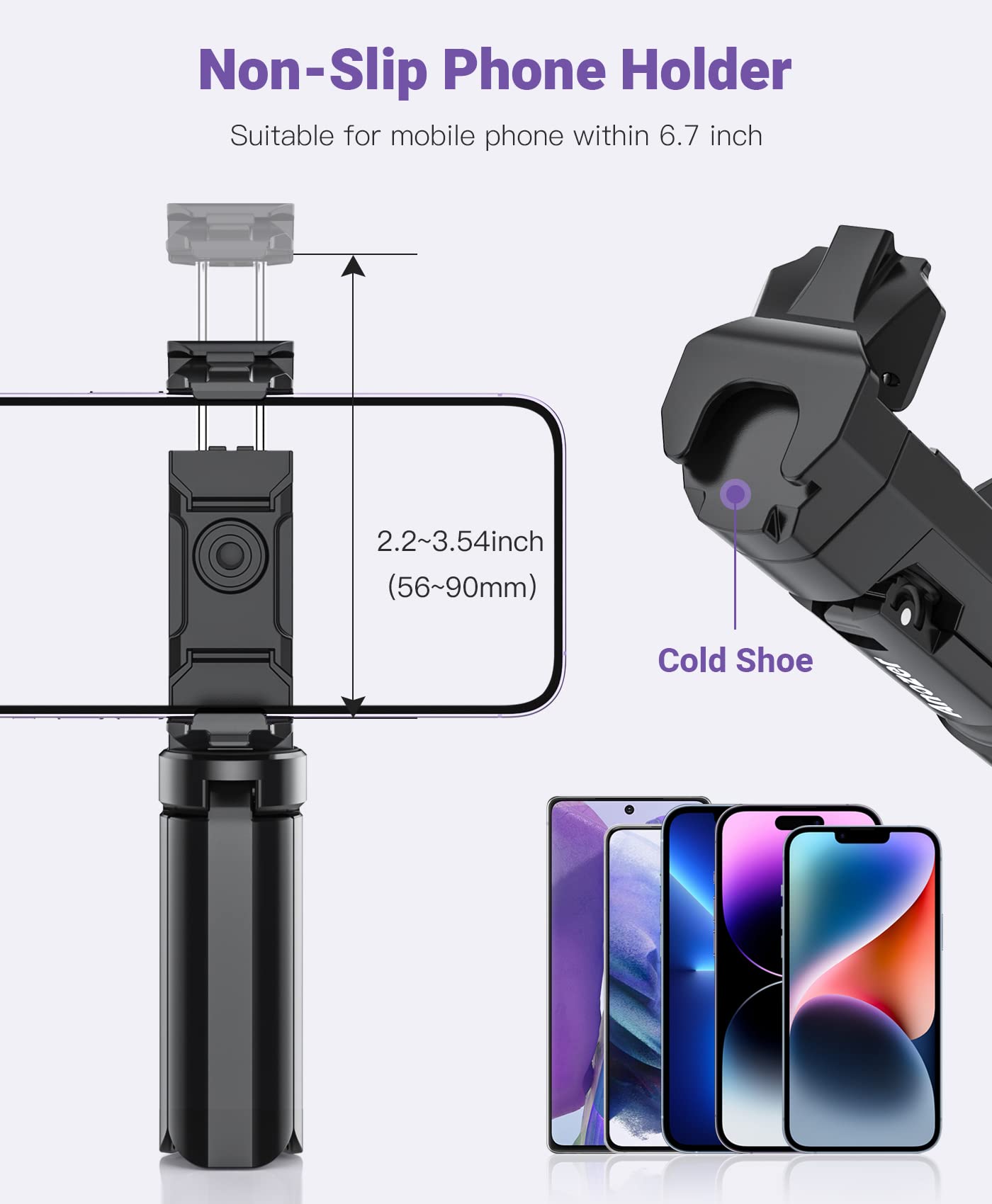 Mini Tripod with Universal Phone Holder & Cold Shoe, Lightweight Phone Stand & C