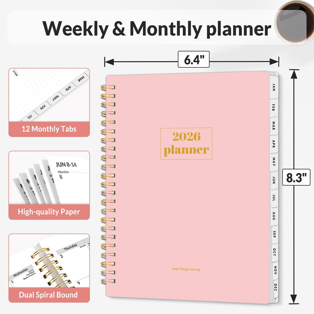 Planner, Weekly and Monthly Calendar Planner, January 2026-December 2026, D