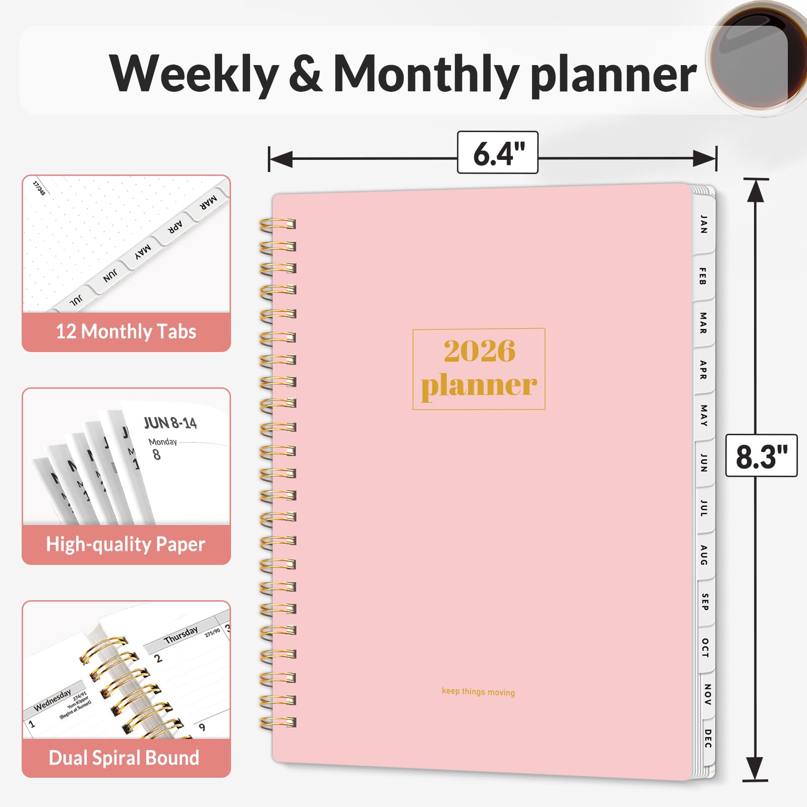 Planner, Weekly and Monthly Calendar Planner, January 2026-December 2026, D