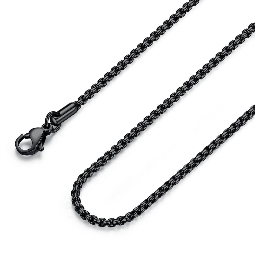 Mens Womens 2mm Stainless Steel Black Rolo Cable Chain Necklace (24 Inch)