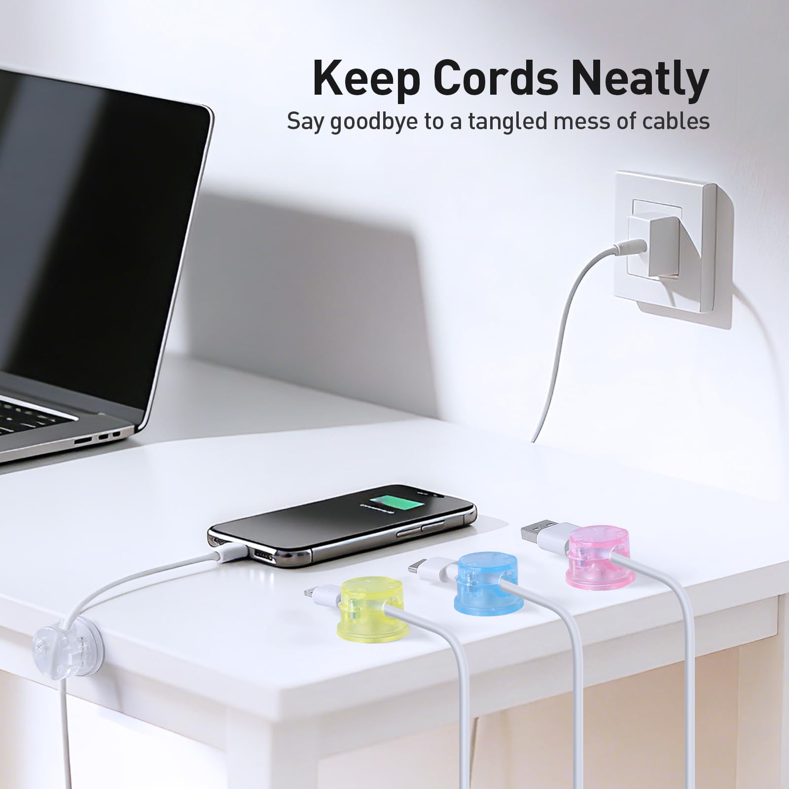 Pack Magnetic Cable Clips, Upgraded 360° Rotatable Cord Holde
