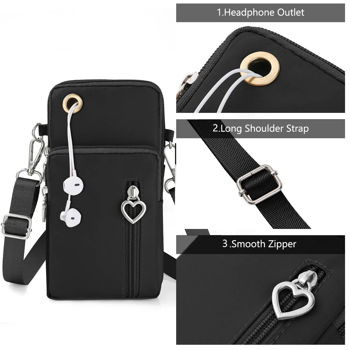 Crossbody Wallet Phone Bag, Nylon Cell Phone Purse, Travel Crossbody Bag C