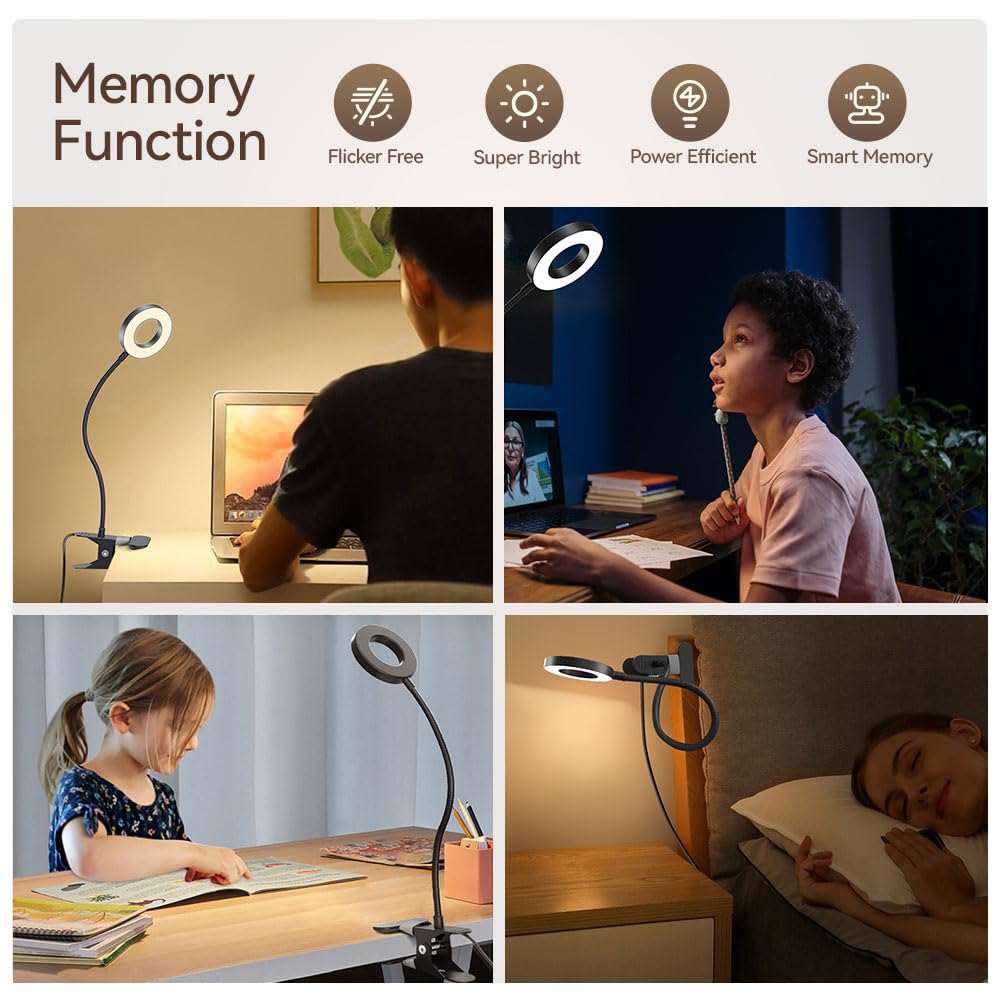 LED Desk Lamp Clip on Light with 3 Color Modes 10 Brightness Ring/Clamp Light 36