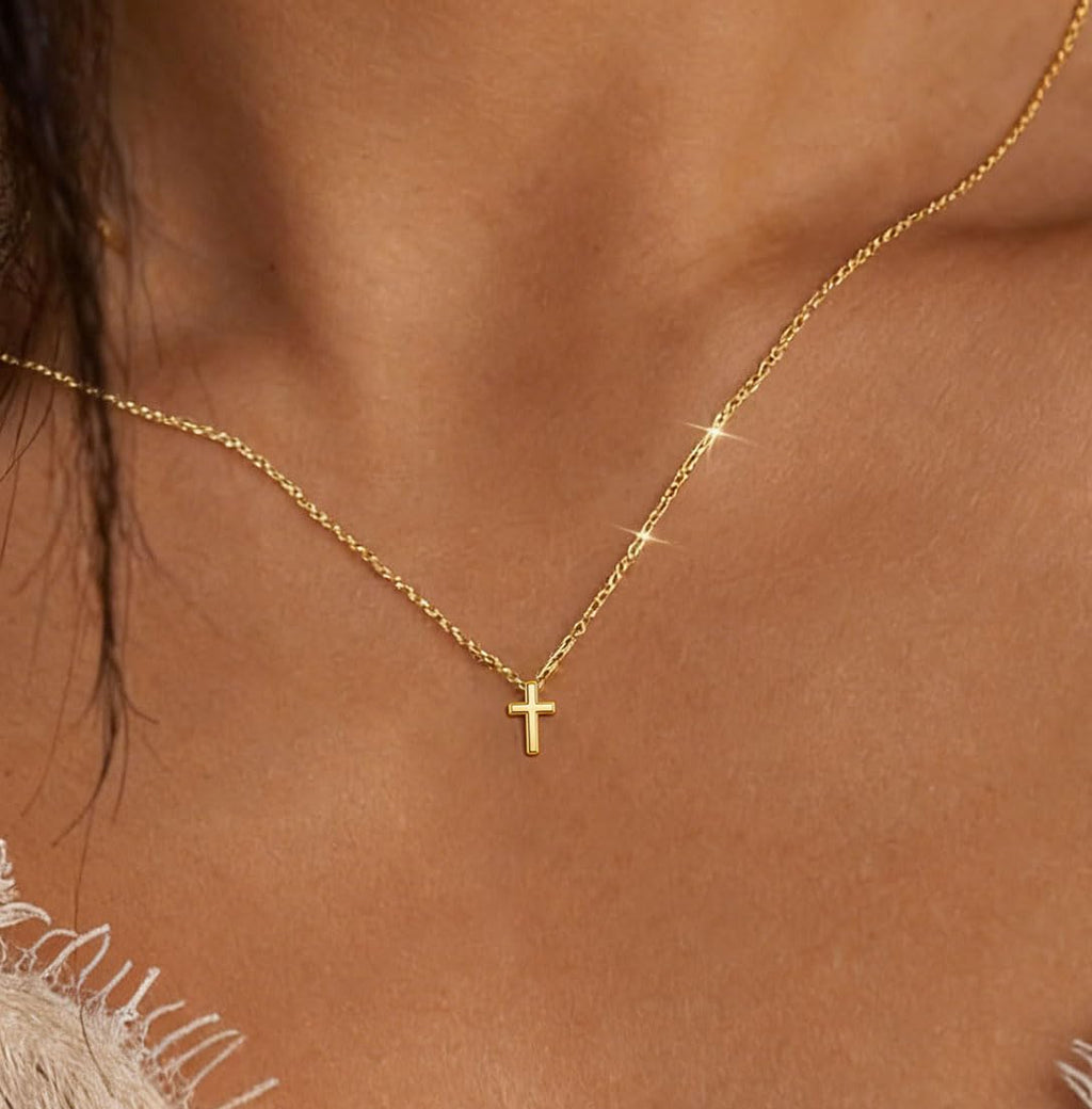 Gold Cross Necklace Gifts for Women Teen Girls, 14K Gold Silver Plated Dainty Pe