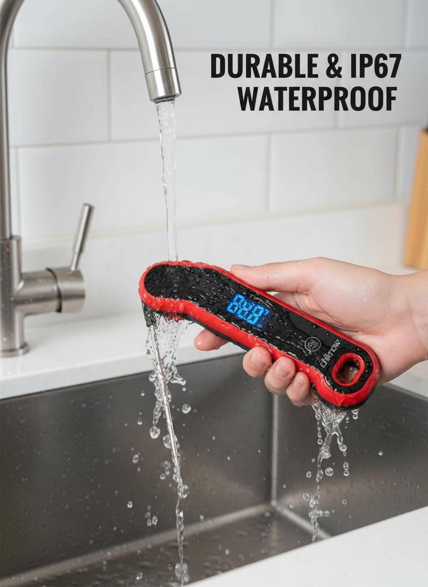 Read Meat Thermometer 0.5s — Auto-Rotate LCD, IP67 Waterproof, ±0.5°F Accuracy f