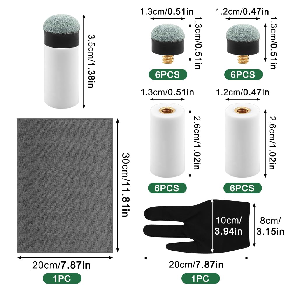 Cue Tips Replacement Kit, 12 Set Screw On Billiard Pool Cue Stick Tips, White an