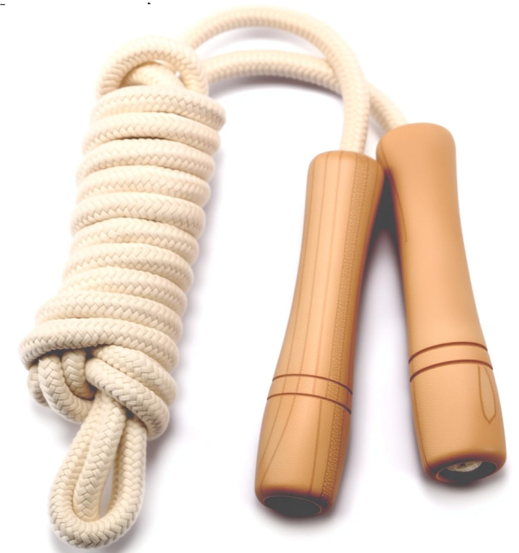 Jump Rope for Kids - Wooden Handle - Adjustable Cotton Braided Fitness Skipping