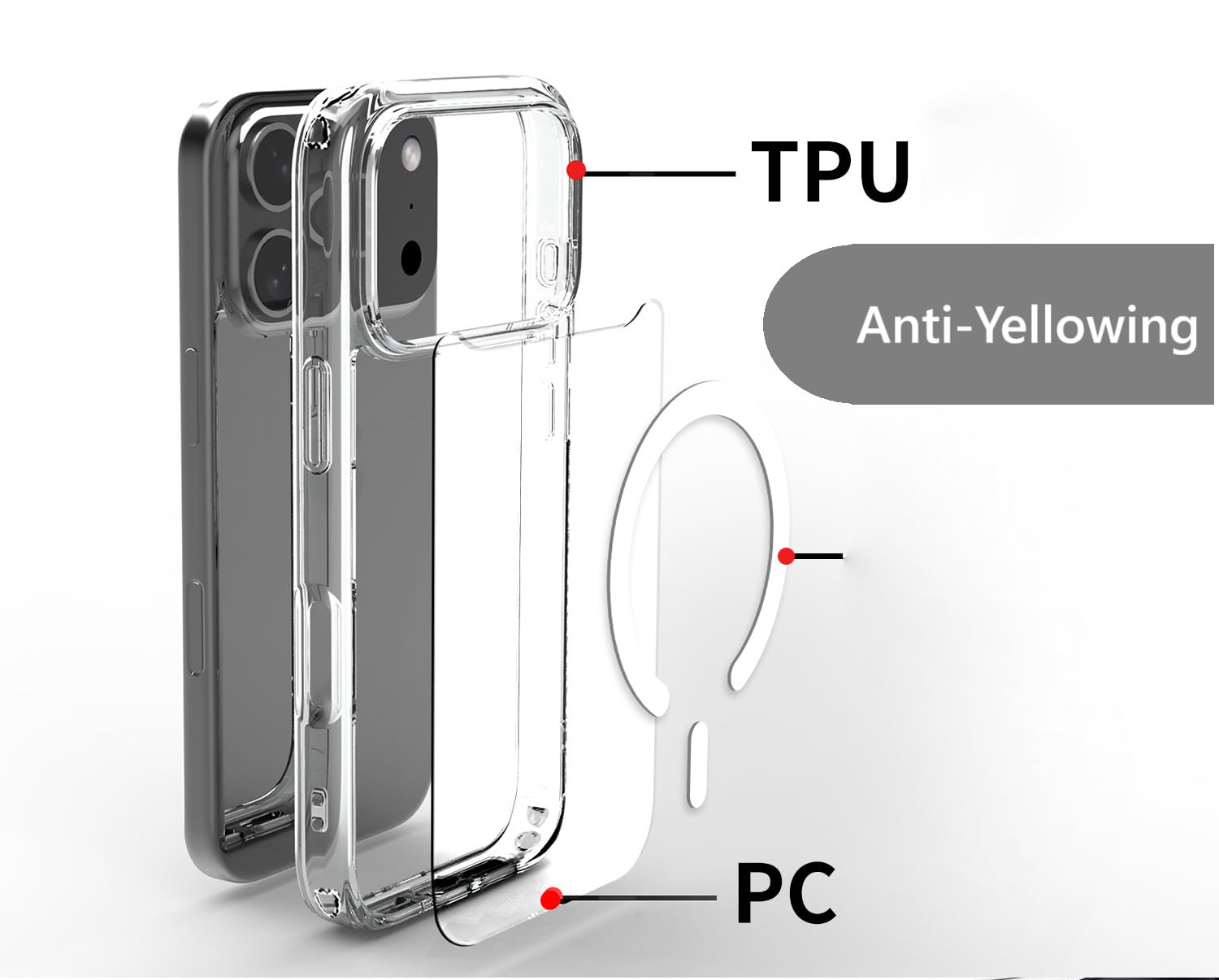 17 Pro Case, Transparent Acrylic Tpu Shockproof Phone Cover With Magnetic Wirele
