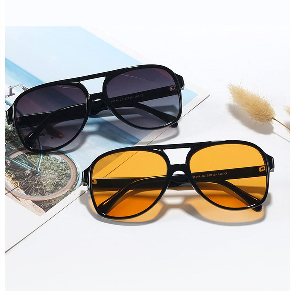 Aviator Sunglasses for Women Men 70s Glasses Retro Oversized Yellow Lens