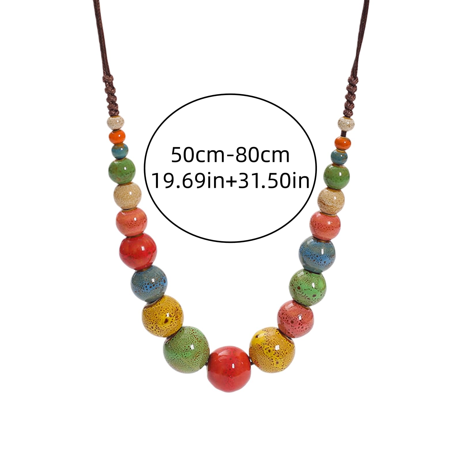 Boho Hippie Ceramic Beaded Necklace for Women Colorful Beaded Strand Necklace Vi