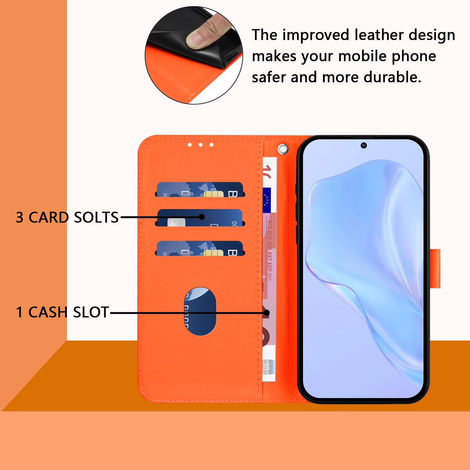17 Pro 6.3" Case Premium Soft Tpu Leather Flip Wallet With Card Slots Magnetic C