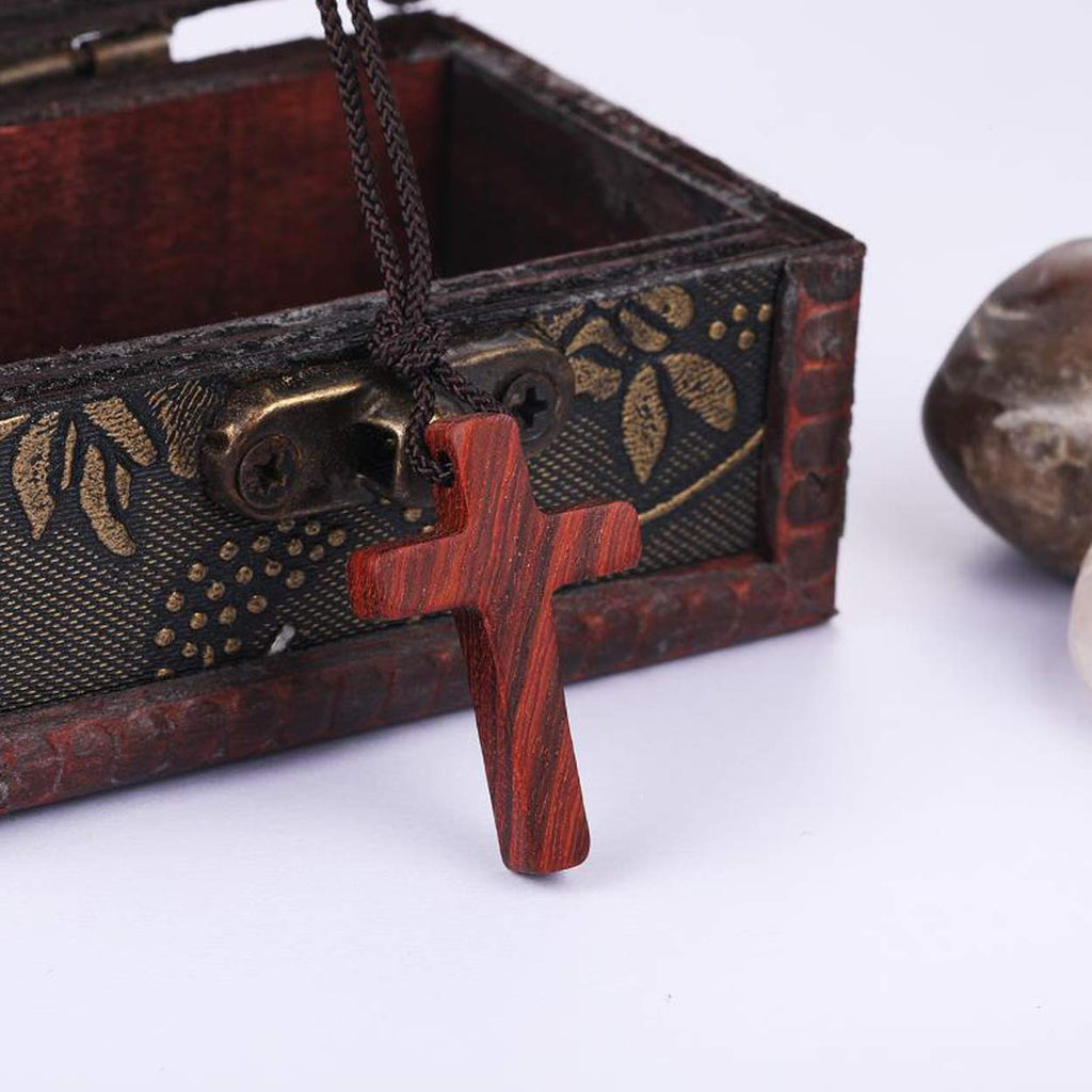 Sandalwood Wooden Cross Pendant Necklaces for Women Men Handcrafted Gift Wood Ha