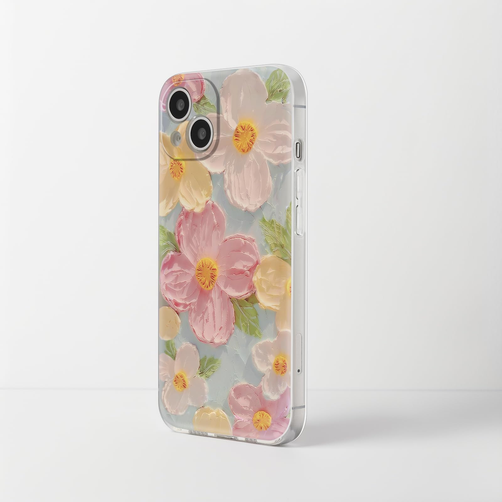 Cute Case for iPhone 13, Colorful Retro Oil Painting Printed Flowers Case, Aesth