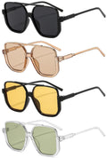 Pieces Retro Oversized Aviator Sunglasses for Women Men Square Semi Rimless 70