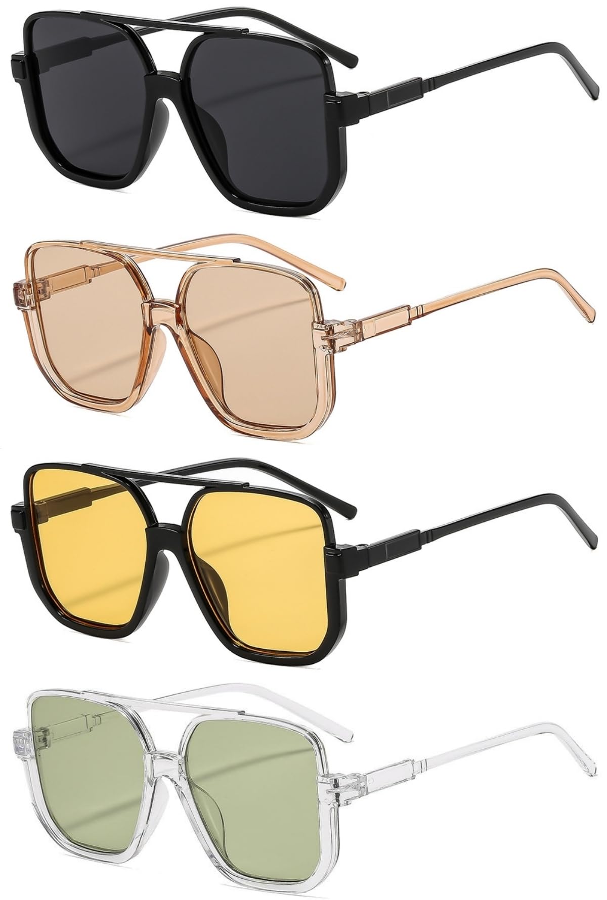 Pieces Retro Oversized Aviator Sunglasses for Women Men Square Semi Rimless 70