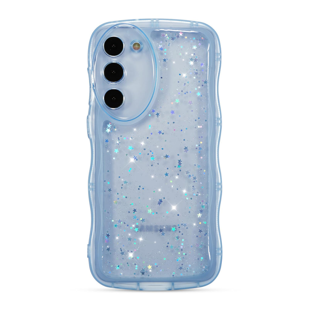 for Samsung Galaxy S23 5G Case 6.1",Cute Curly Wave Case with Star Glitter,Clear