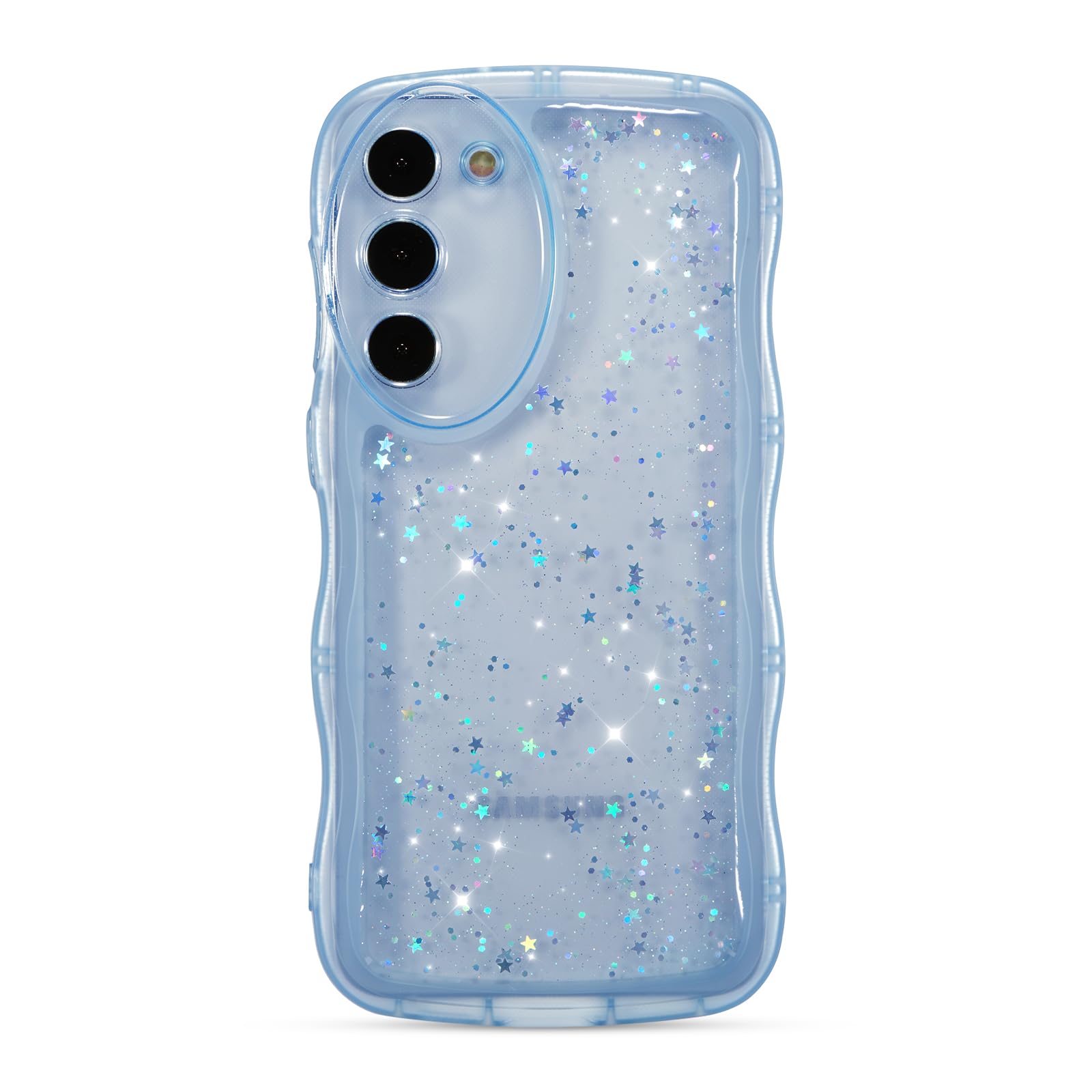 for Samsung Galaxy S23 5G Case 6.1",Cute Curly Wave Case with Star Glitter,Clear