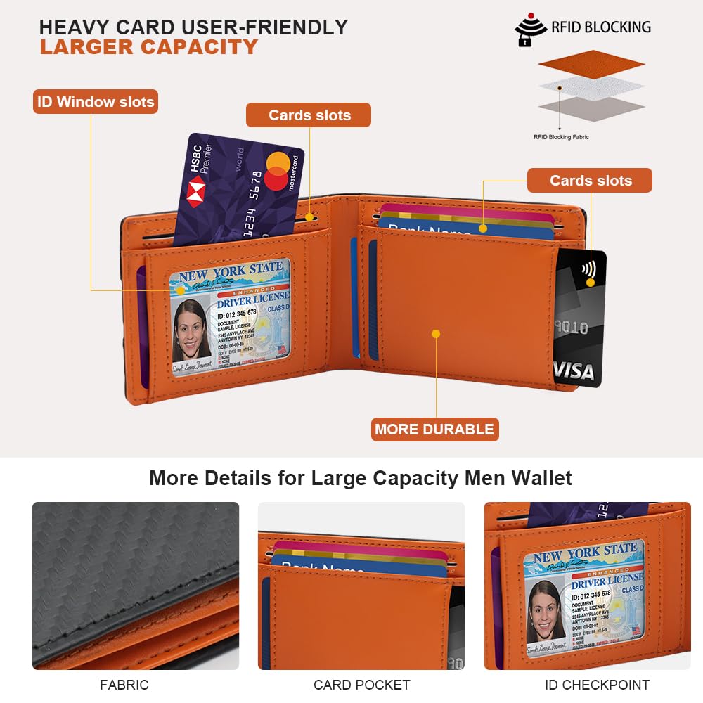 Men's Wallet slim wallet Carbon Fiber Bi-Fold Wallet - RFID Blocking Ultra Thin