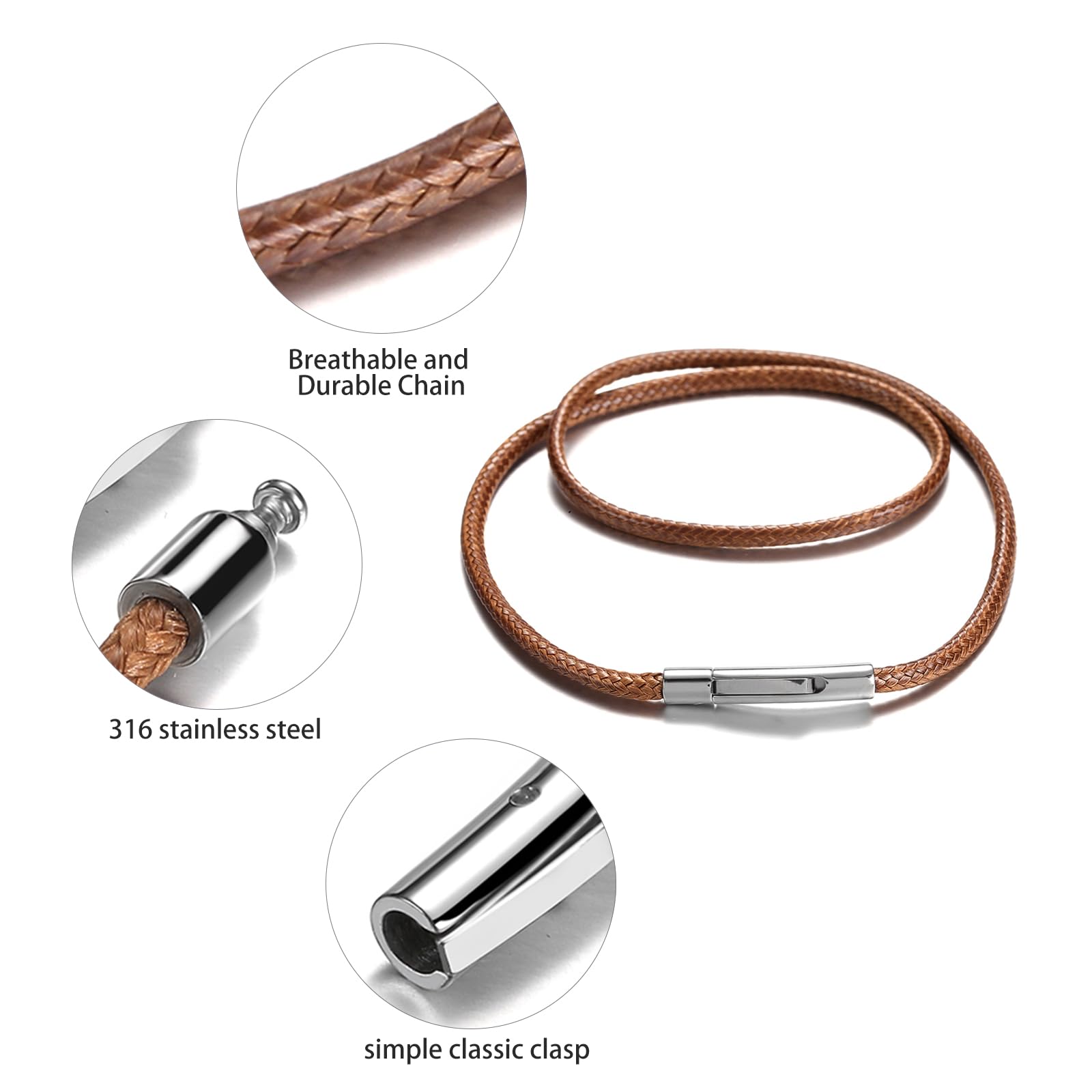 Brown Waterproof Braided Leather Cord Necklace with Durable Stainless Steel Snap