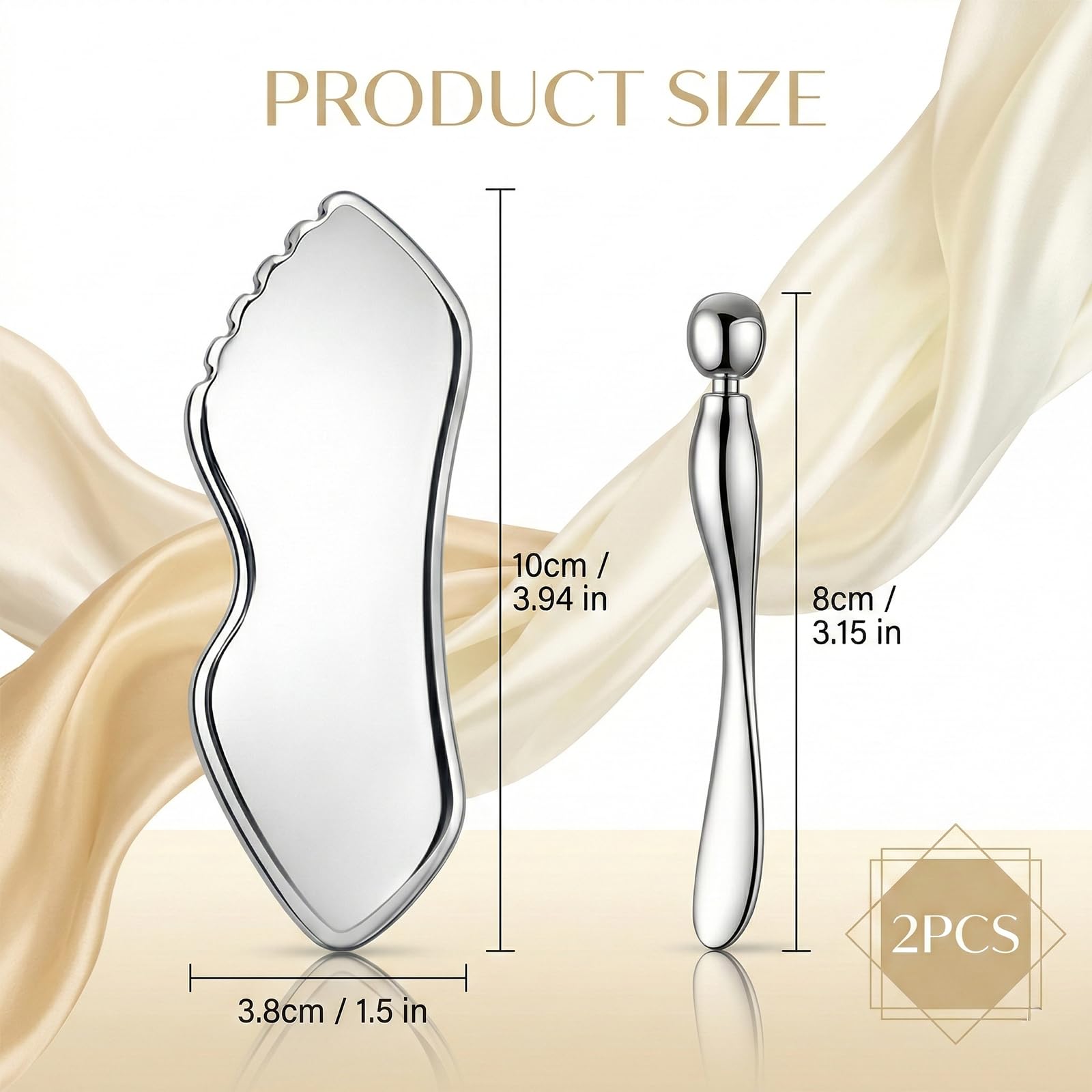 Steel Gua Sha Facial Tools 2 Pack — Face & Body Skin Massage Sculpting Tools, Gi