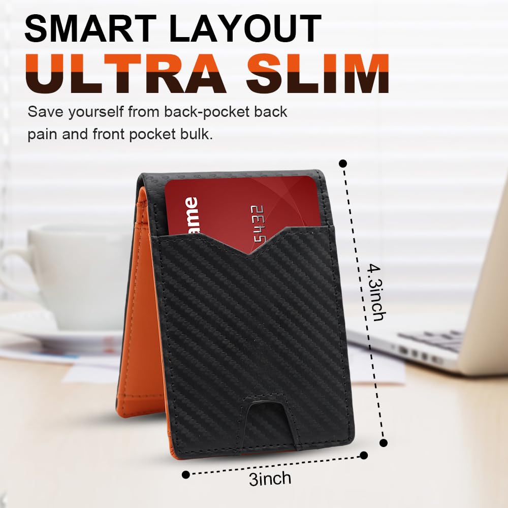 Men's Wallet slim wallet Carbon Fiber Bi-Fold Wallet - RFID Blocking Ultra Thin