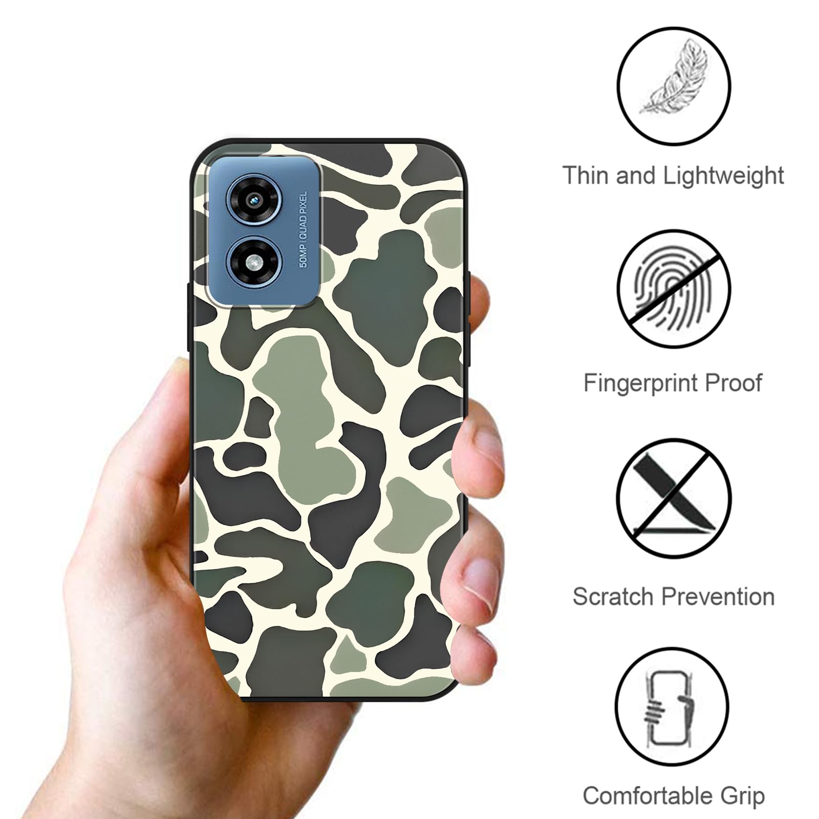 Camo Leopard Phone Case for Motorola Moto G Play 2024 6.5",Cool Retro Army Green