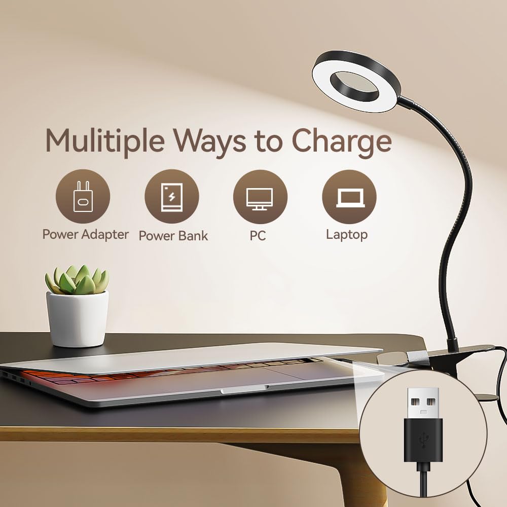 LED Desk Lamp Clip on Light with 3 Color Modes 10 Brightness Ring/Clamp Light 36