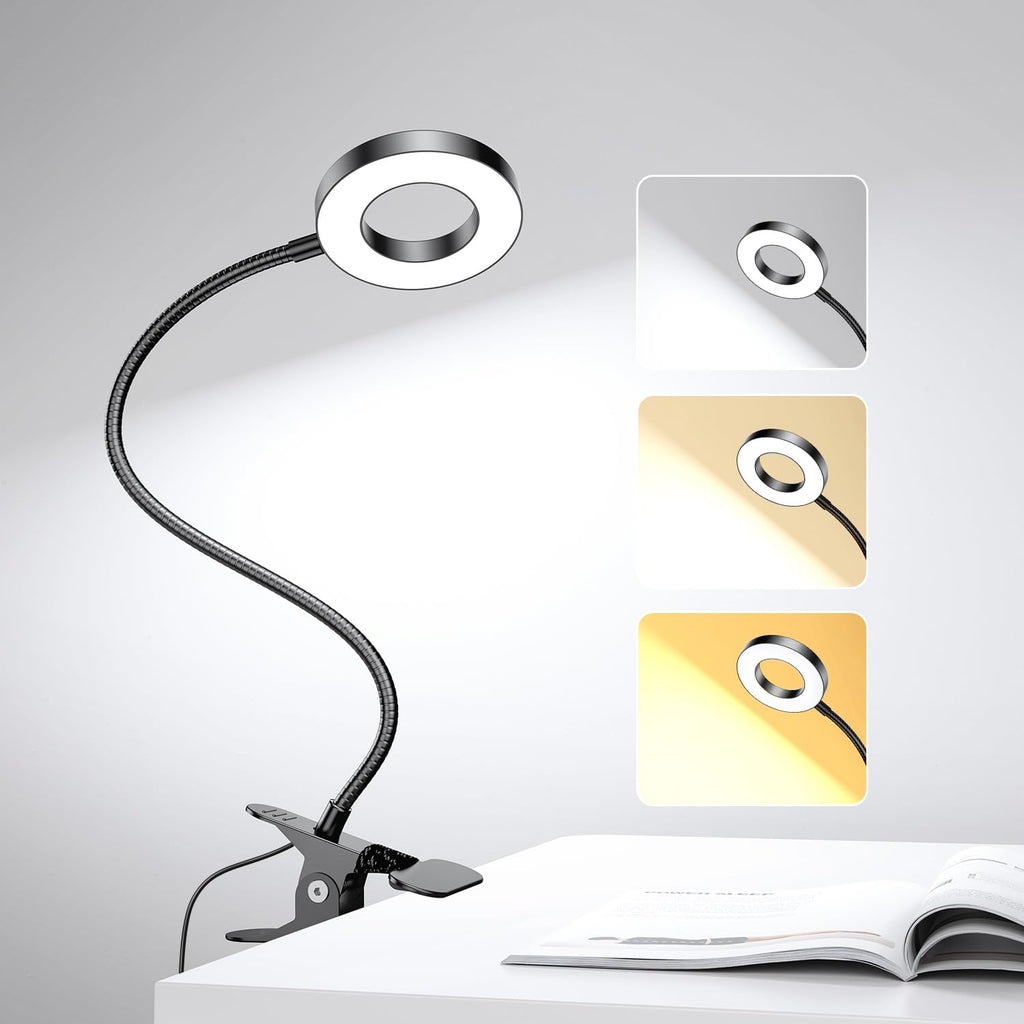 LED Desk Lamp Clip on Light with 3 Color Modes 10 Brightness Ring/Clamp Light 36