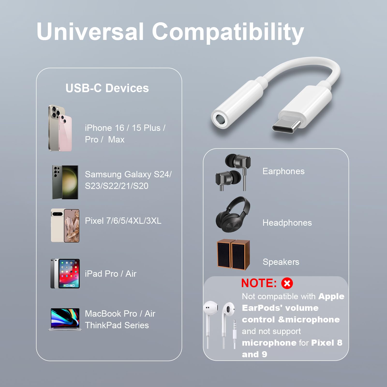 Pack Usb C To 3.5Mm Headphone Jack Adapter, Usb C To Aux Audio Dongle Cable Cord