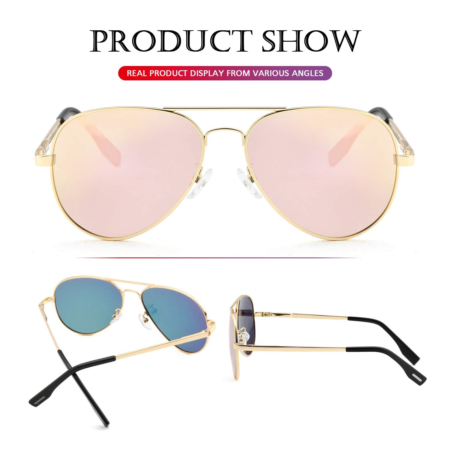 Sunglasses for Men Women Metal Frame 100% UV400 Protection Lens, 58mm (G
