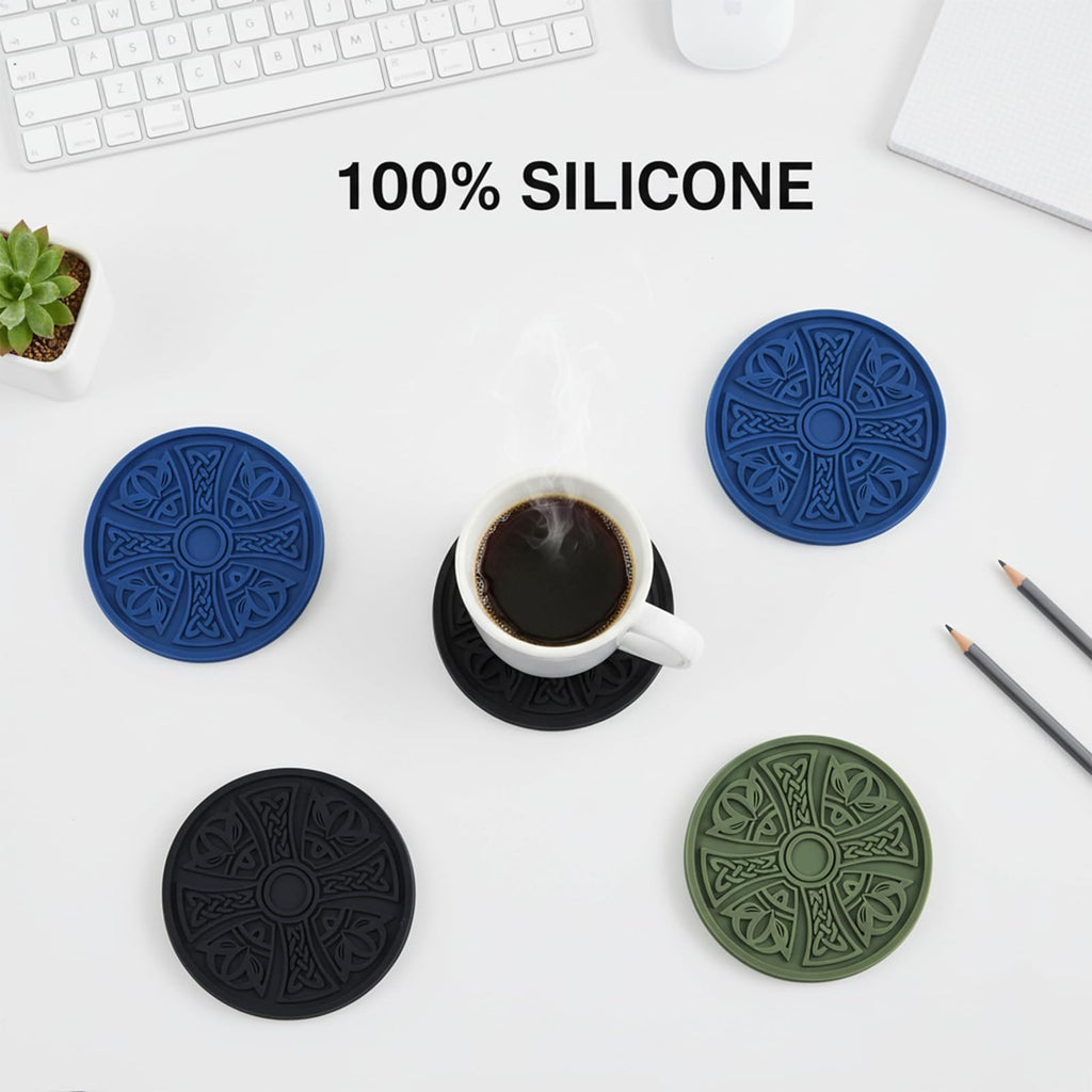Coasters 6 Pack with Holder — Thickened Non-Slip Cross Pattern Drink Mats for Co