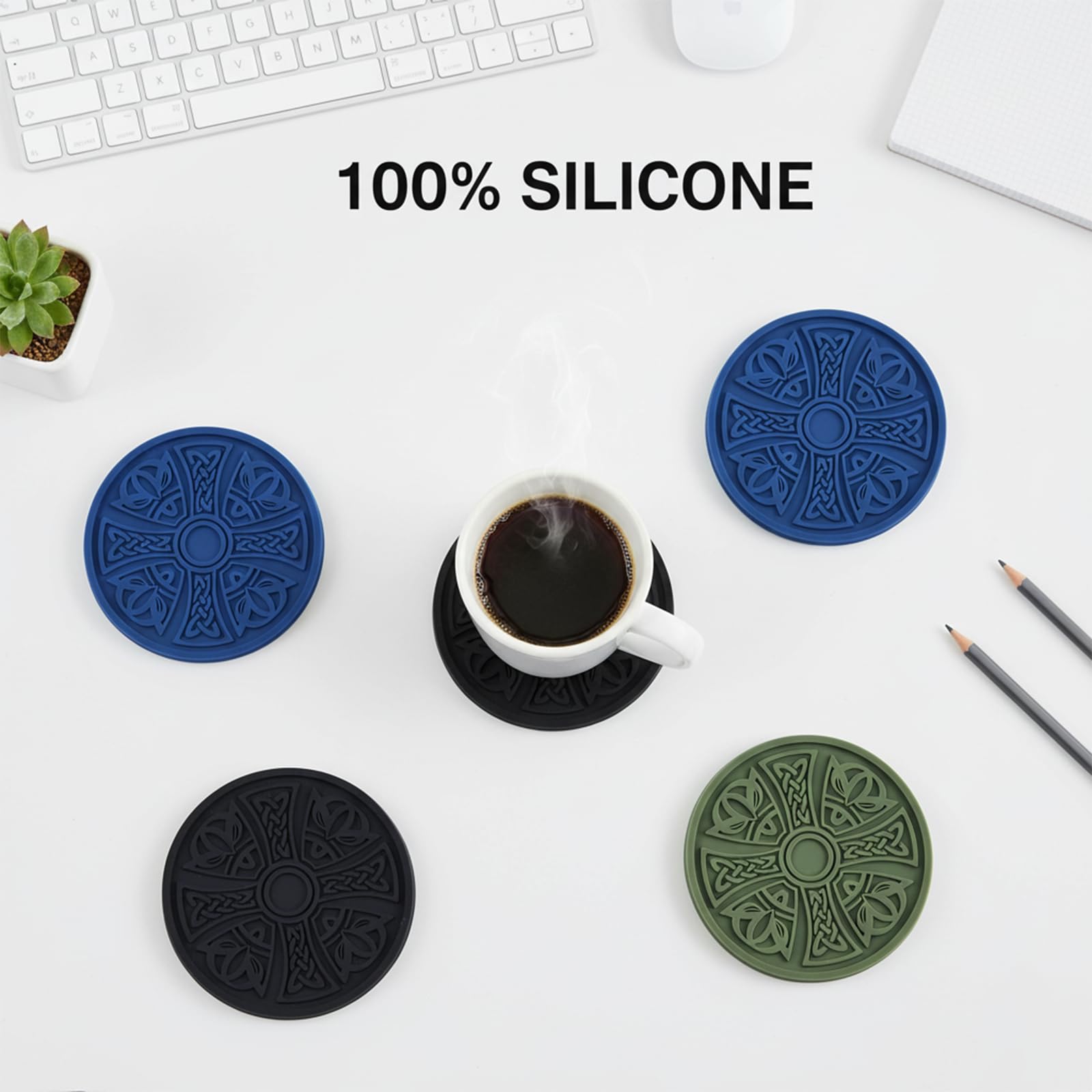 Coasters 6 Pack with Holder — Thickened Non-Slip Cross Pattern Drink Mats for Co